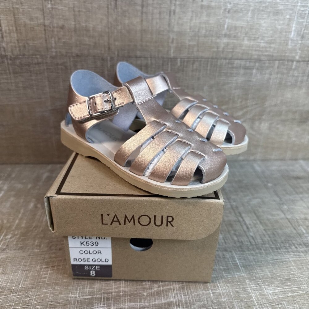 UNWORN L'Amour Shoes Ashton Fisherman Sandal Rose Gold Pink Girls 8